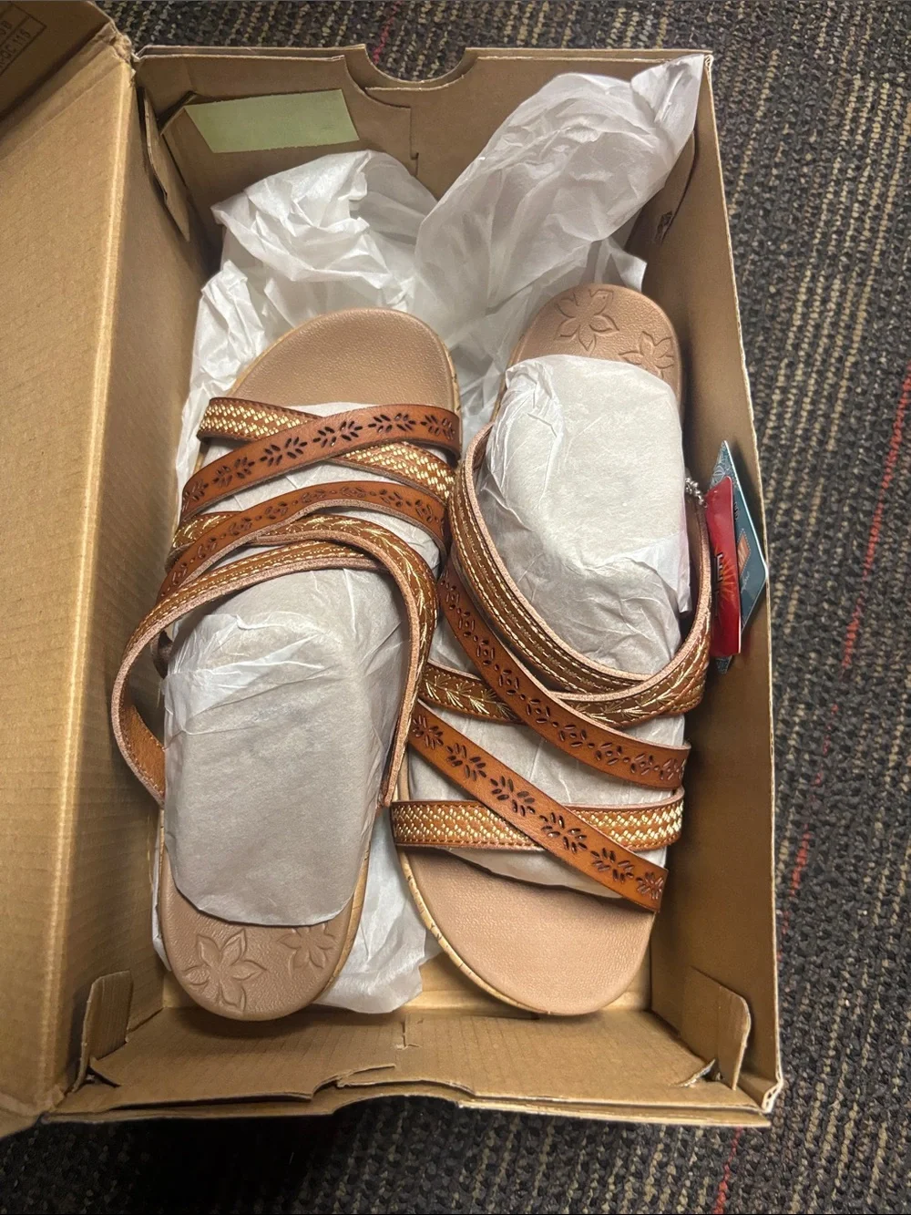 Skechers Women’s Multi-Strap Tan/Bronze Slide Sandals